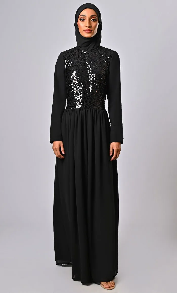 ARABIAN MODEST SEQUINS GEORGETTE DETAILING JUMSUIT ABAYA