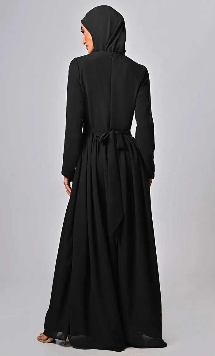 ARABIAN MODEST SEQUINS GEORGETTE DETAILING JUMSUIT ABAYA