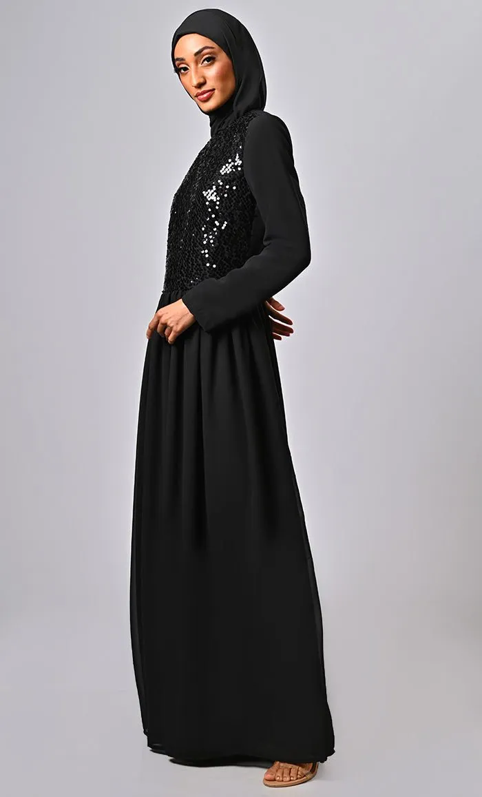 ARABIAN MODEST SEQUINS GEORGETTE DETAILING JUMSUIT ABAYA