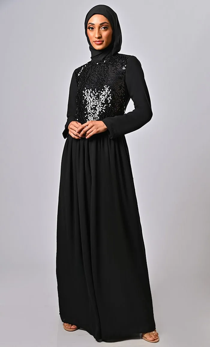 ARABIAN MODEST SEQUINS GEORGETTE DETAILING JUMSUIT ABAYA