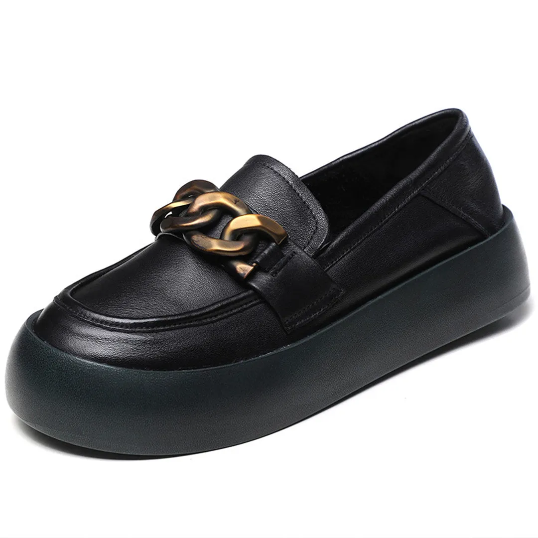 British Style Flatform Leather Shoes
