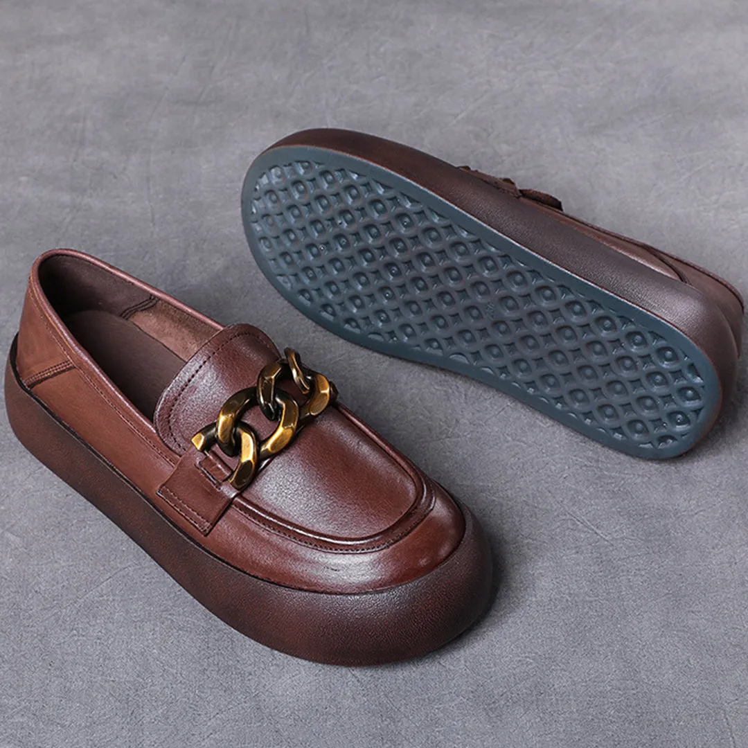 British Style Flatform Leather Shoes