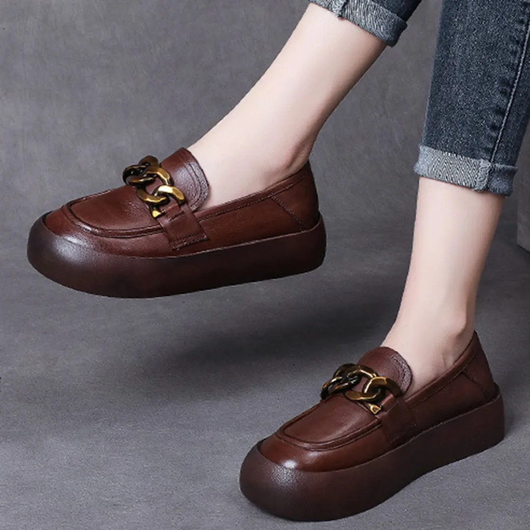 British Style Flatform Leather Shoes