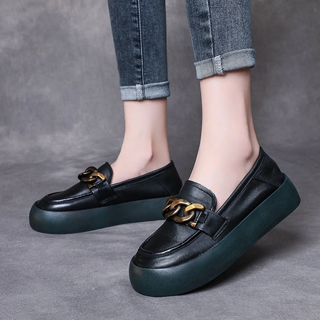 British Style Flatform Leather Shoes