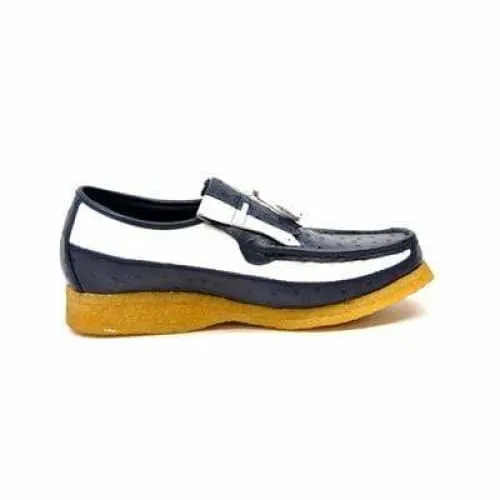 British Walkers Apollo Men's Navy and White Ostrich Leather Slip On