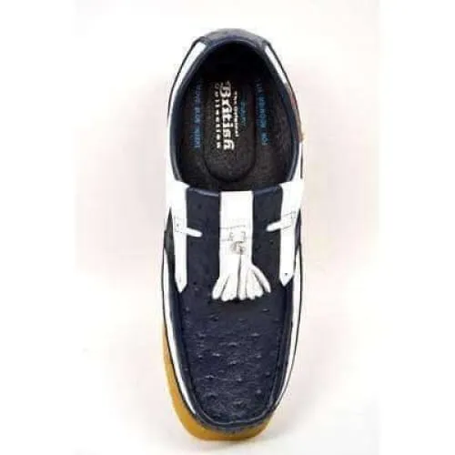 British Walkers Apollo Men's Navy and White Ostrich Leather Slip On