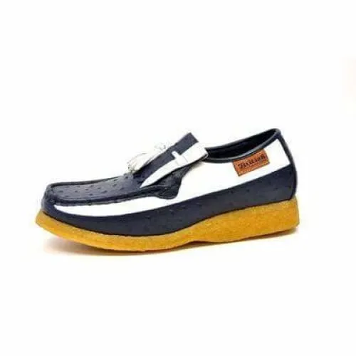 British Walkers Apollo Men's Navy and White Ostrich Leather Slip On