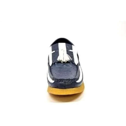 British Walkers Apollo Men's Navy and White Ostrich Leather Slip On