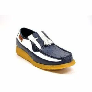 British Walkers Apollo Men's Navy and White Ostrich Leather Slip On