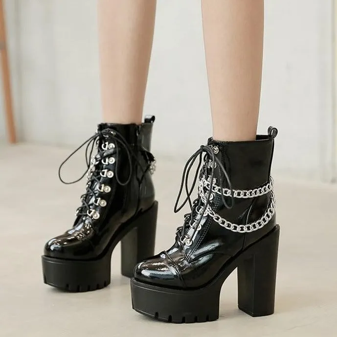 'Crying out Loud' Black Alt Gothic Chain Ankle Boots