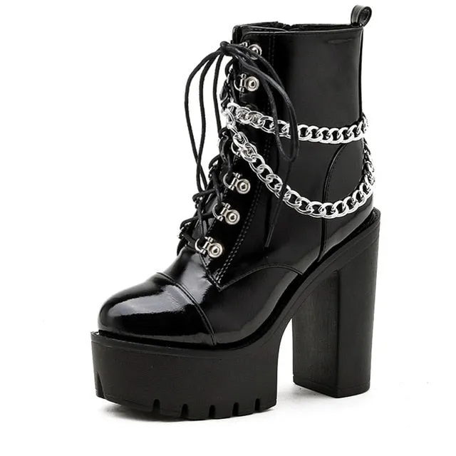 'Crying out Loud' Black Alt Gothic Chain Ankle Boots