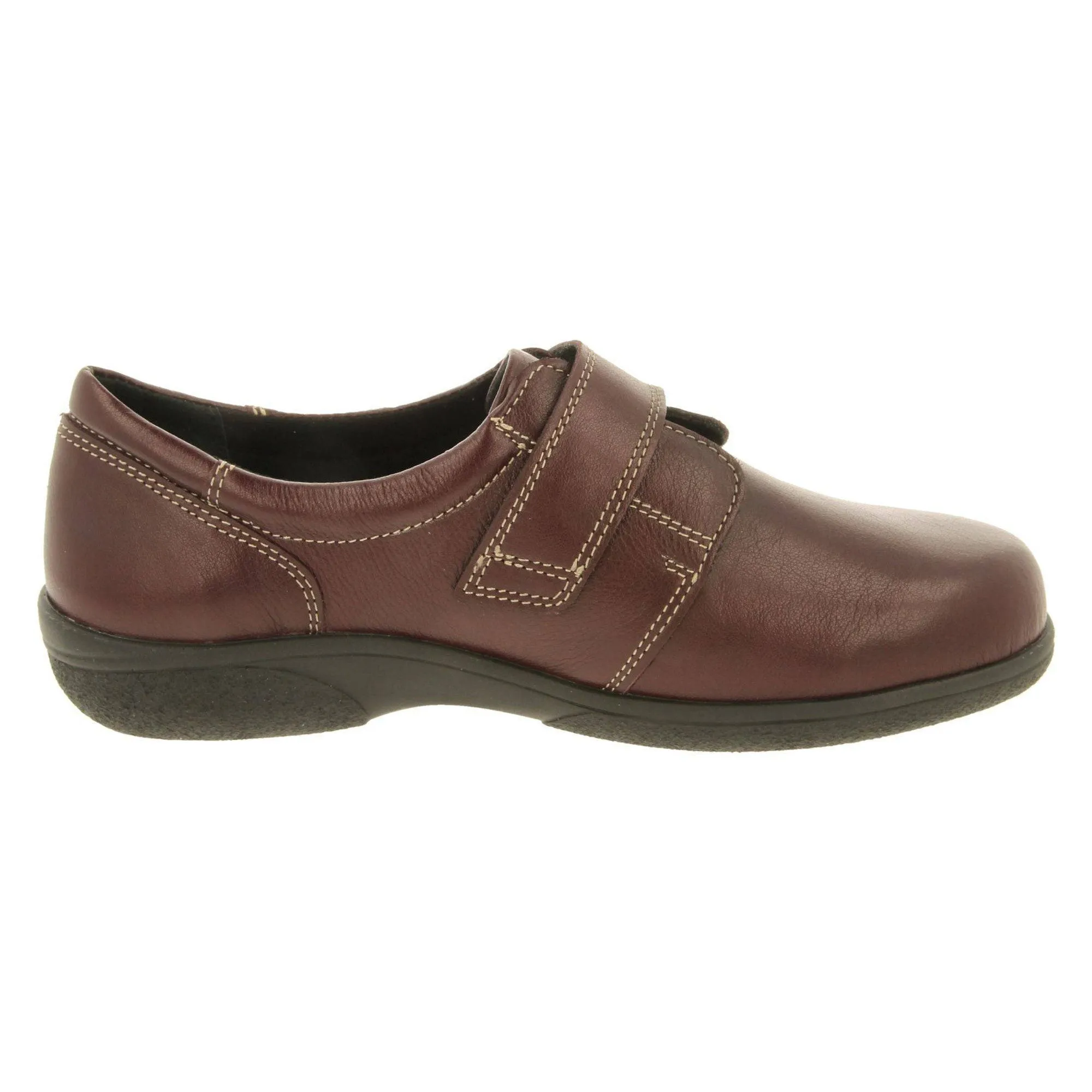 DB Shoes Rory 78989B Ladies Burgundy Leather Touch Fastening Shoes