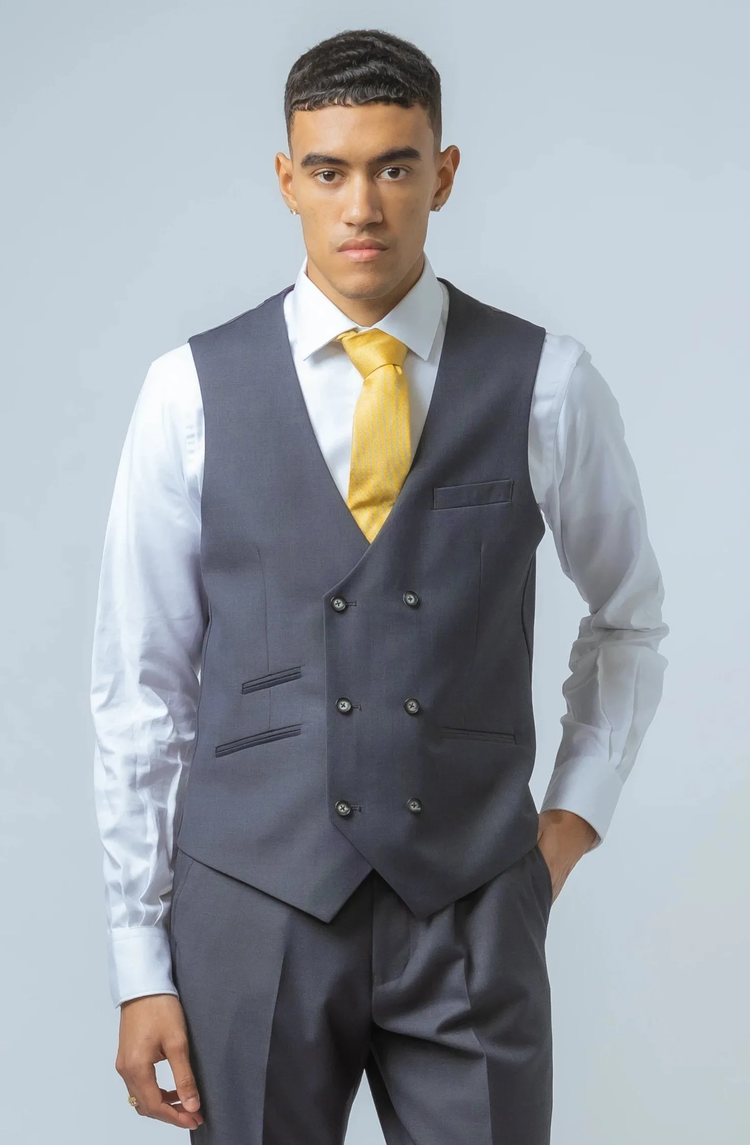 Dylan Dolphin Grey Double Breasted Waistcoat Suit :- Office Wear
