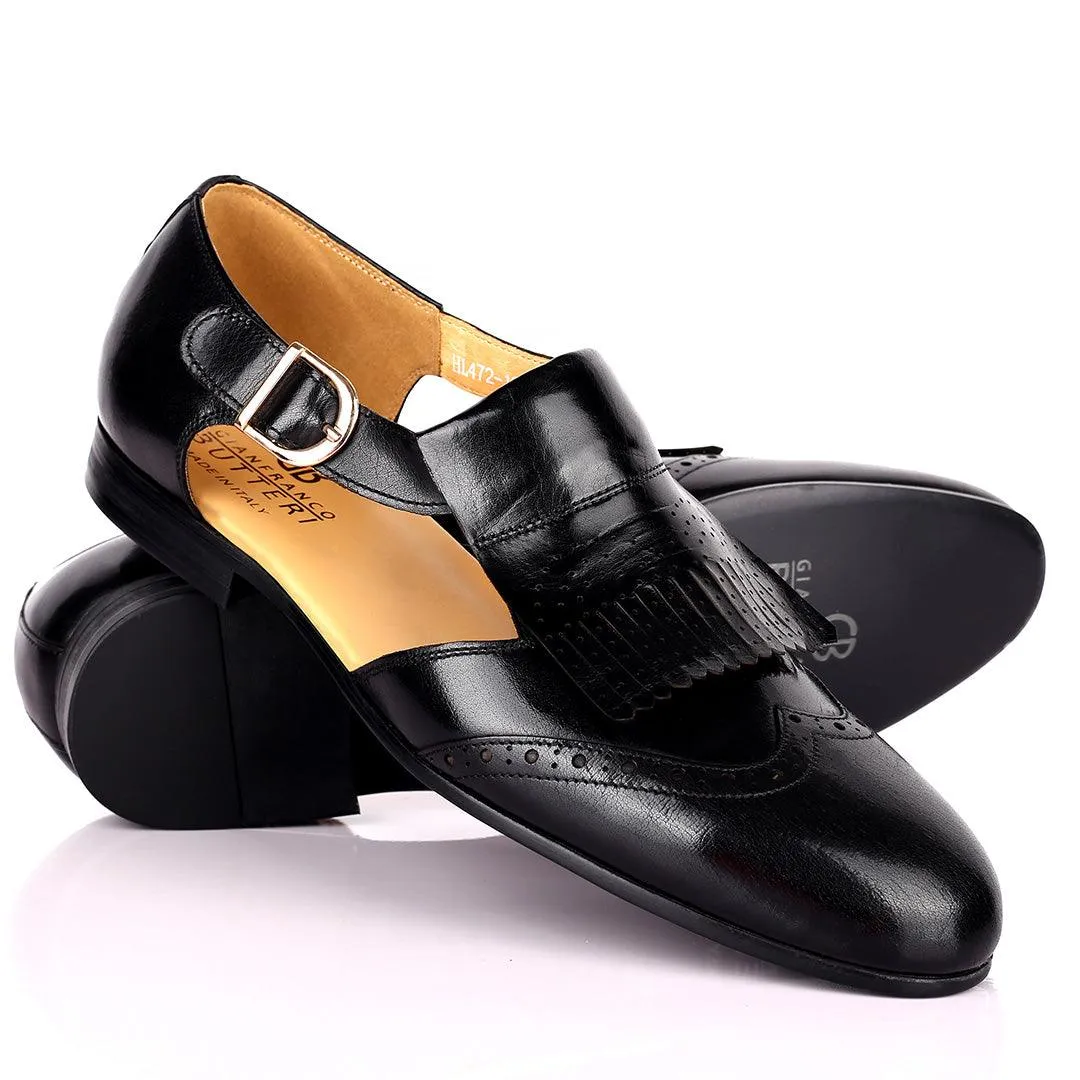 Gian Elegant Fringe Designed  Men's Sandal - Black