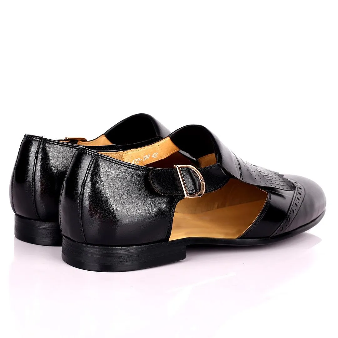 Gian Elegant Fringe Designed  Men's Sandal - Black