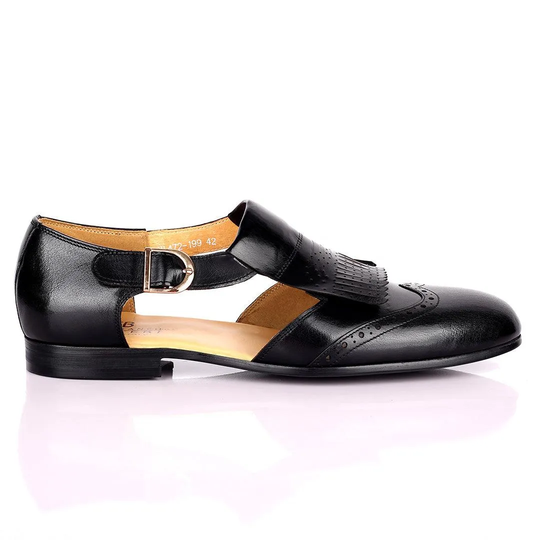 Gian Elegant Fringe Designed  Men's Sandal - Black
