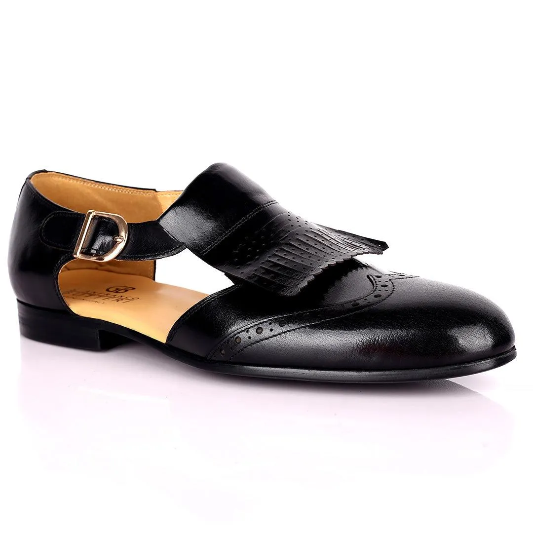 Gian Elegant Fringe Designed  Men's Sandal - Black