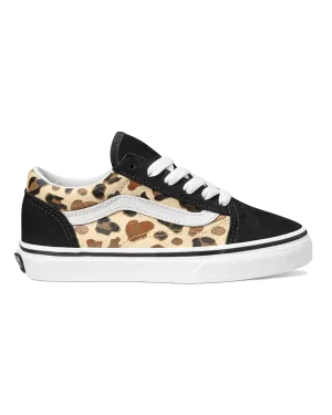Girls Old Skool Shoes in Leopard Glitter Black & Brown