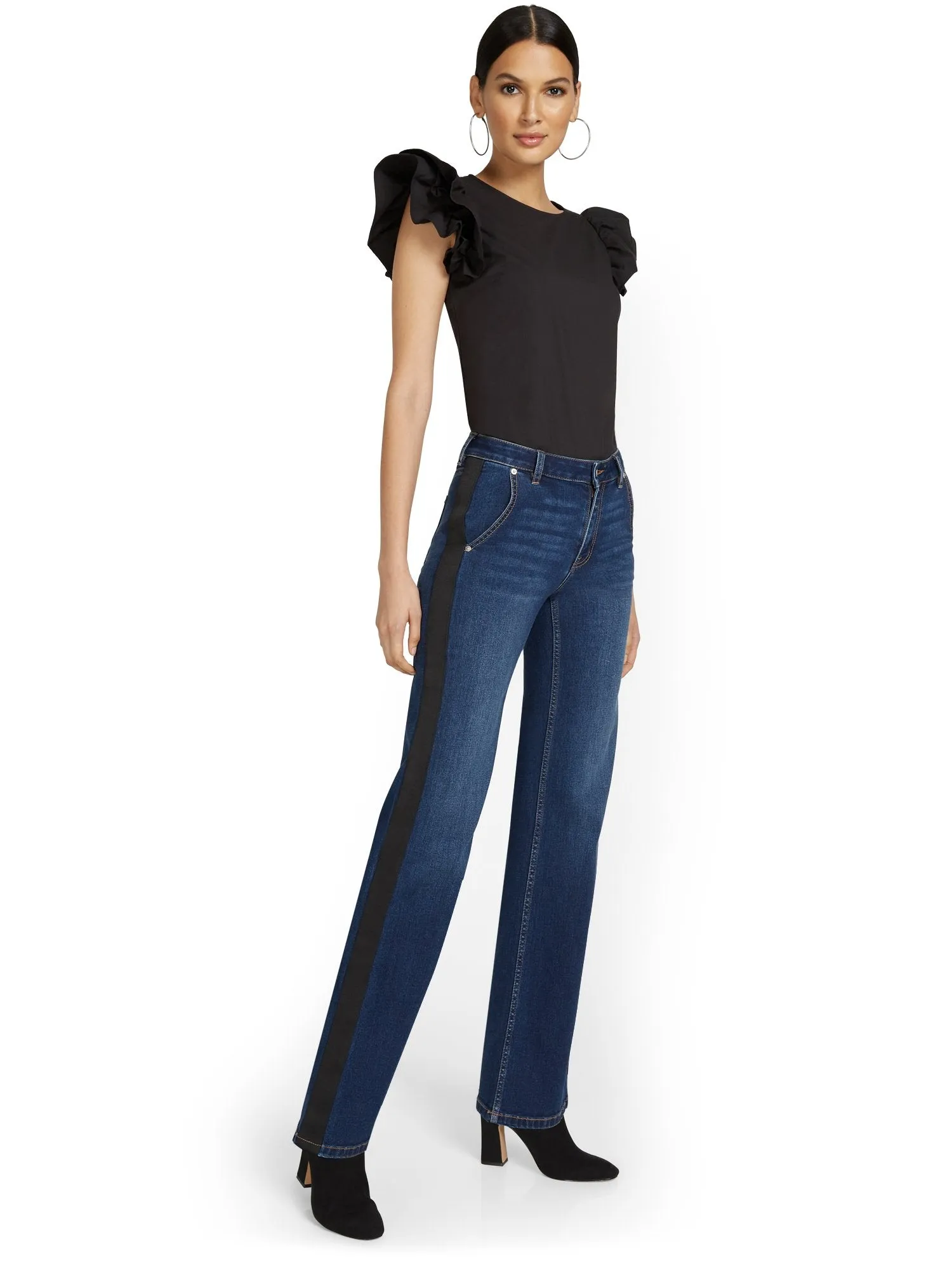 High-Waisted Side Stripe Wide-Leg Jeans