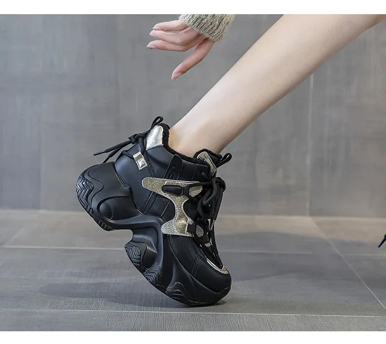 Joskaa 2024 New Casual Comfort Platform Black Sneakers