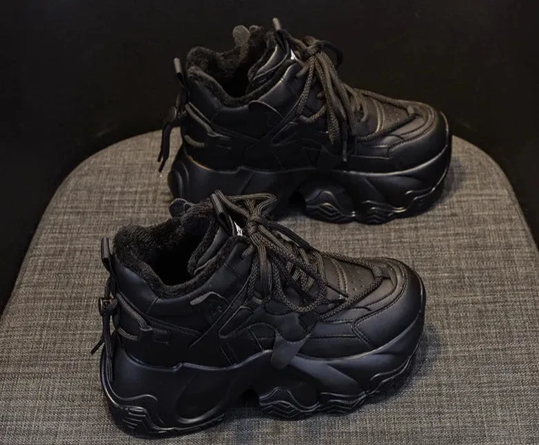 Joskaa 2024 New Casual Comfort Platform Black Sneakers