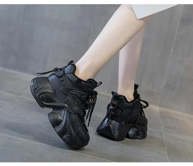 Joskaa 2024 New Casual Comfort Platform Black Sneakers