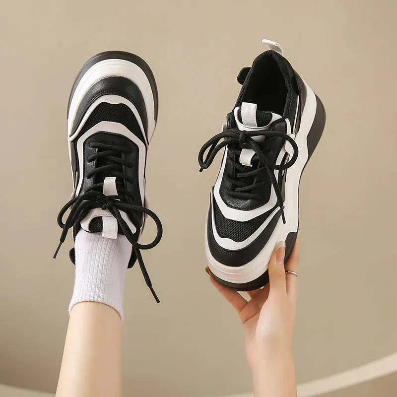 Joskaa 2024 New Women's Black And White Platform Sneakers