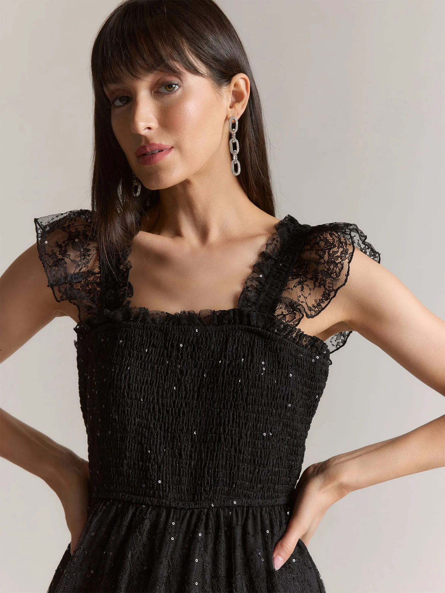 Lena Smocked Sequin Lace Dress - Brands We Love