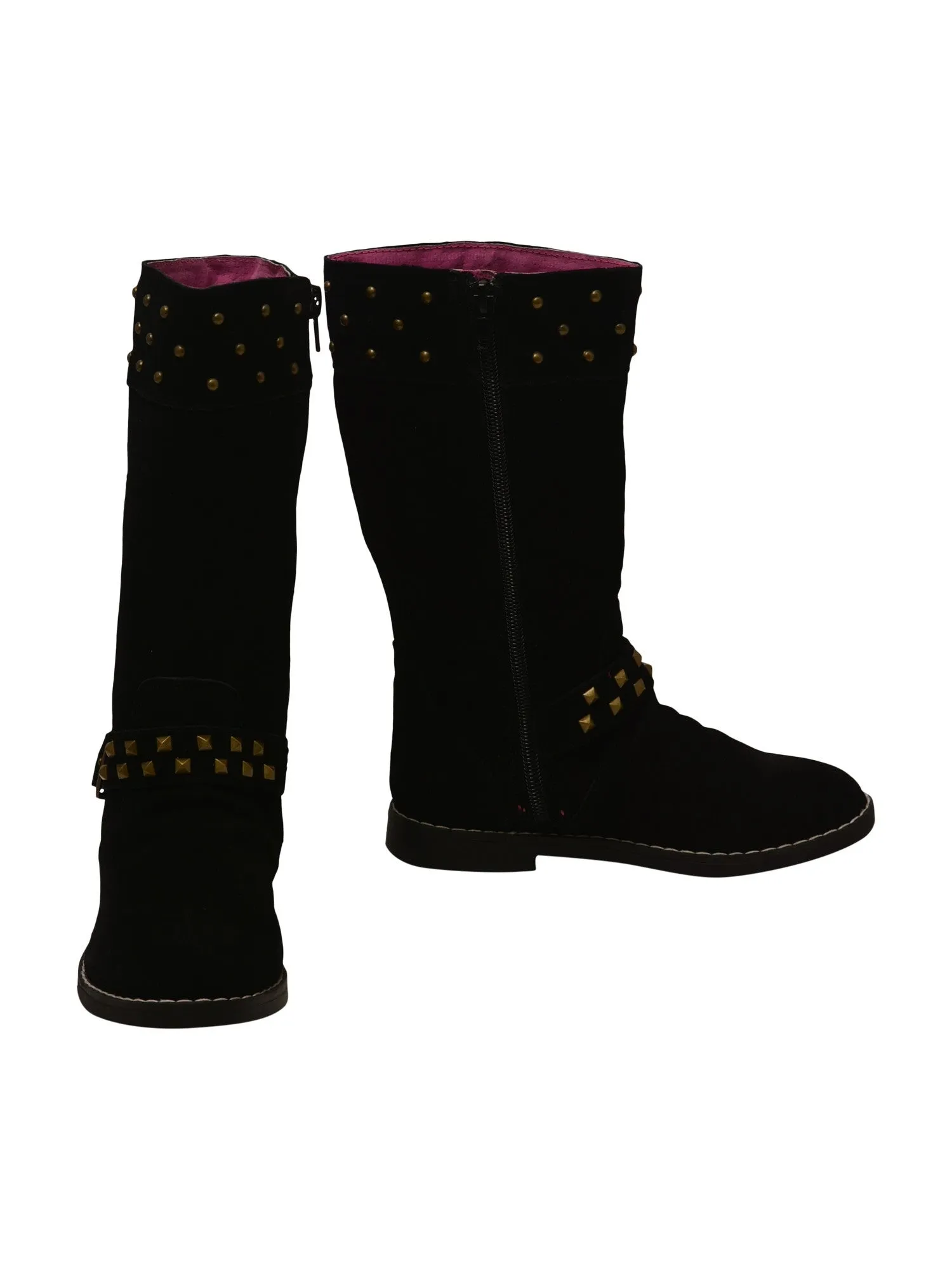 Little Girls Black Studded Side Zipper Tall Winter Boots 7-10 Toddler