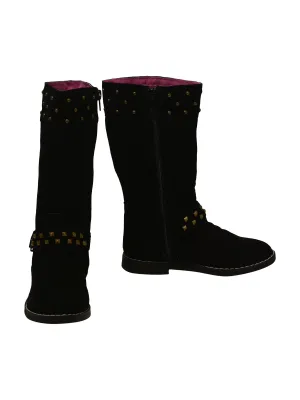 Little Girls Black Studded Side Zipper Tall Winter Boots 7-10 Toddler