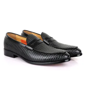 LoriBlu Exotic Block Black Leather Shoe