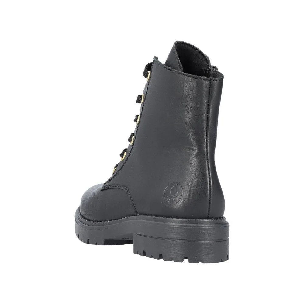 Rieker Z2841-00 Ladies Black Leather Zip & Lace Ankle Boots