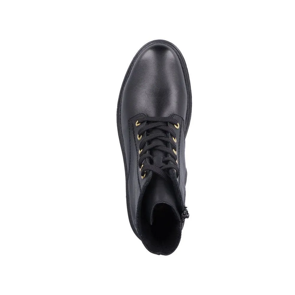 Rieker Z2841-00 Ladies Black Leather Zip & Lace Ankle Boots