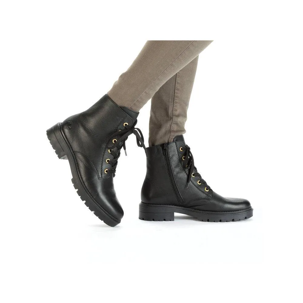 Rieker Z2841-00 Ladies Black Leather Zip & Lace Ankle Boots
