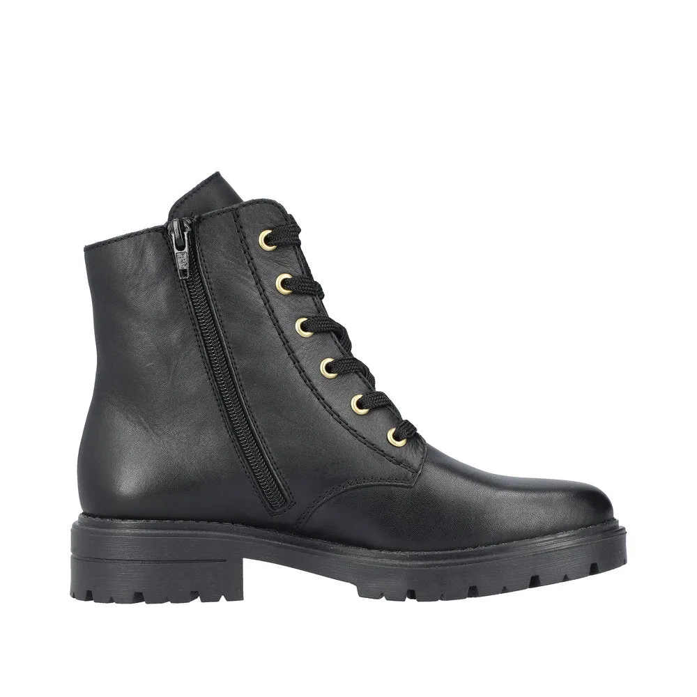 Rieker Z2841-00 Ladies Black Leather Zip & Lace Ankle Boots