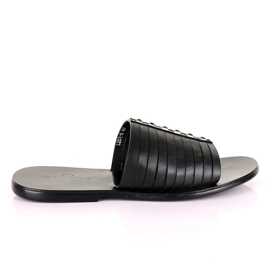 Valentino Garavani Black Stud Leather Slippers