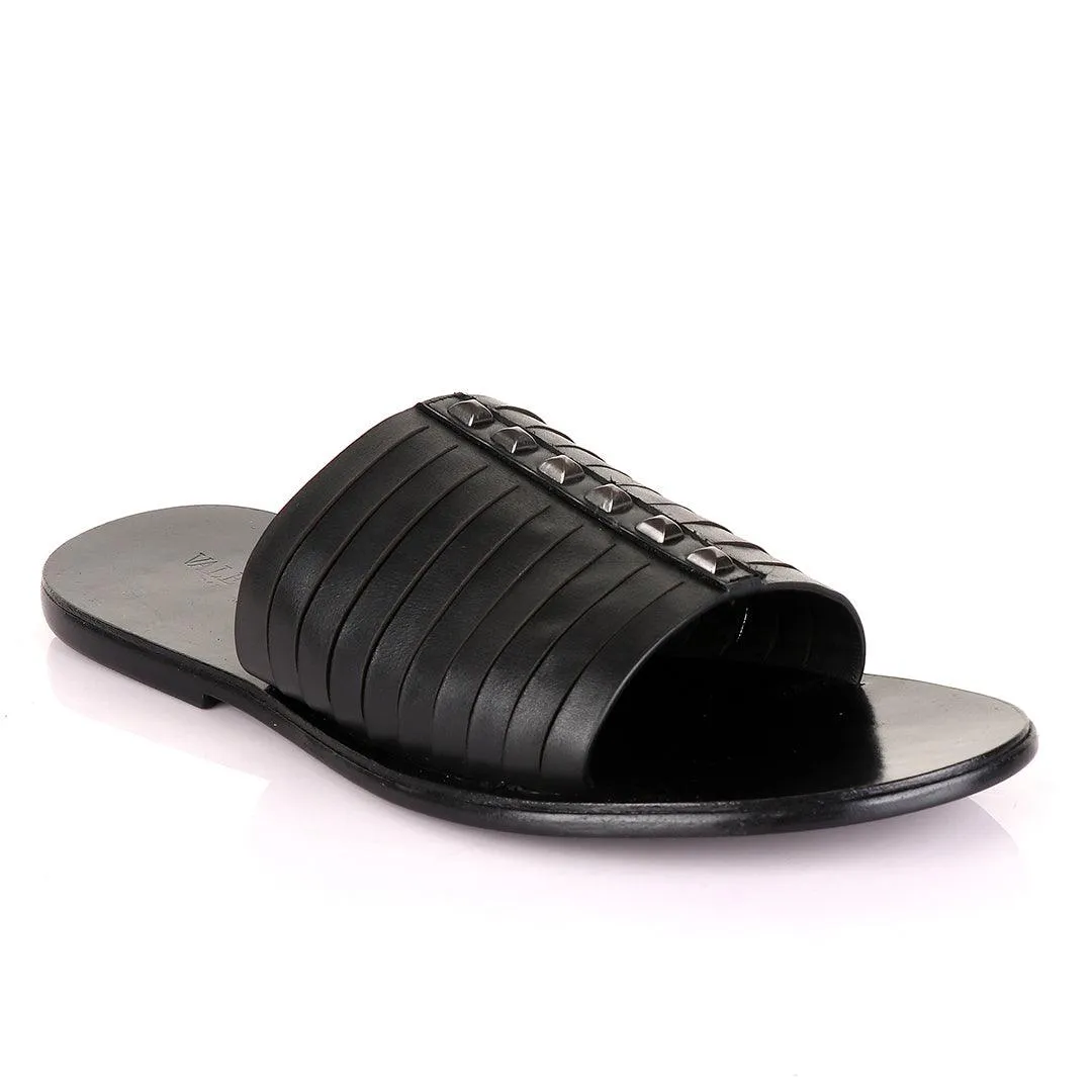 Valentino Garavani Black Stud Leather Slippers