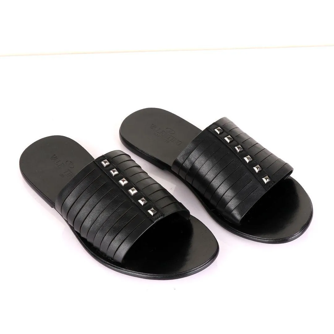 Valentino Garavani Black Stud Leather Slippers