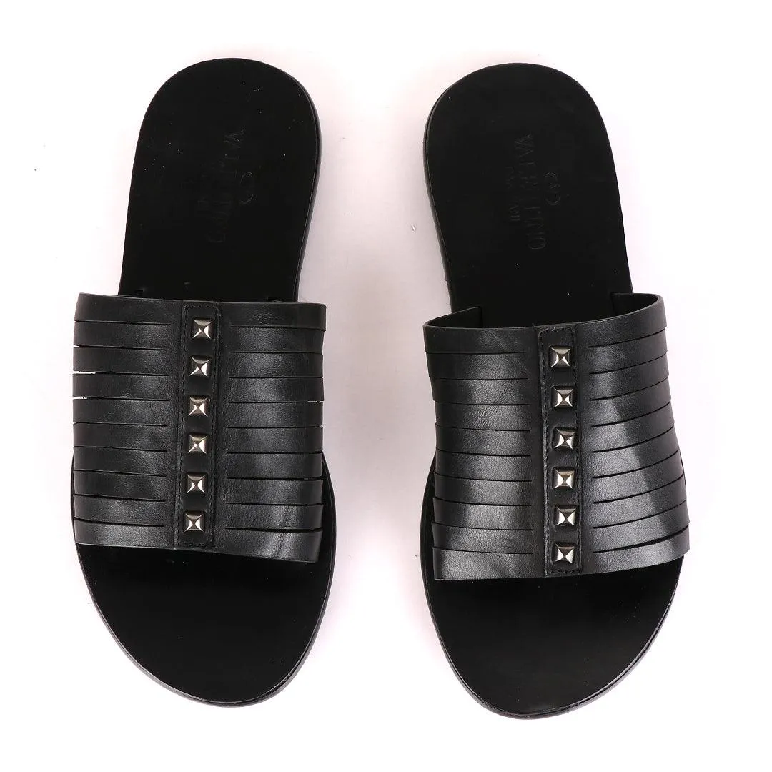 Valentino Garavani Black Stud Leather Slippers