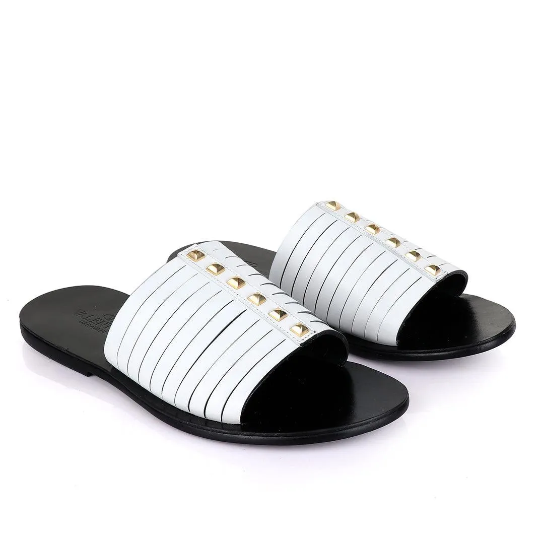 Valentino Garavani White Stud Leather Slippers