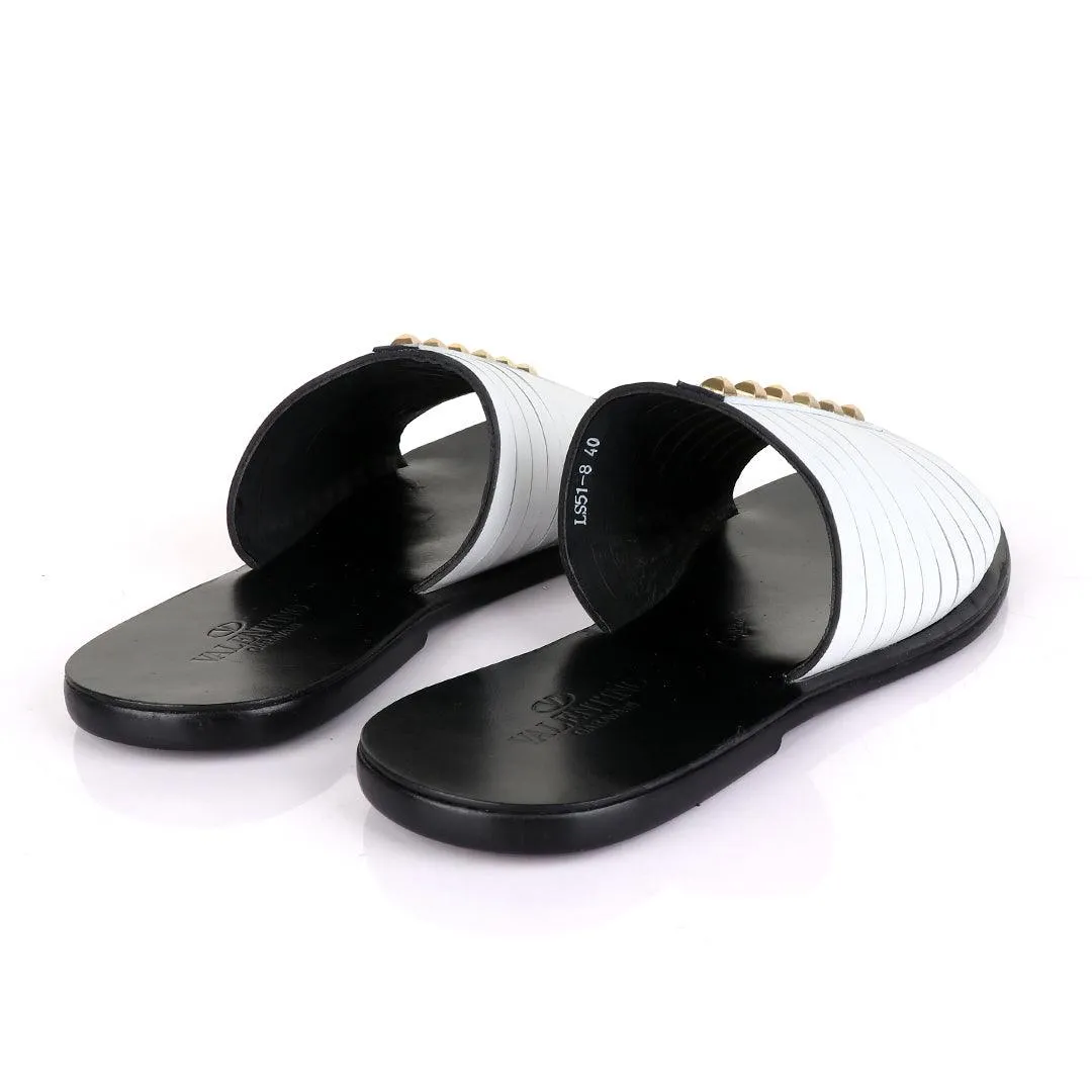 Valentino Garavani White Stud Leather Slippers