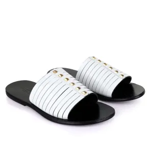 Valentino Garavani White Stud Leather Slippers