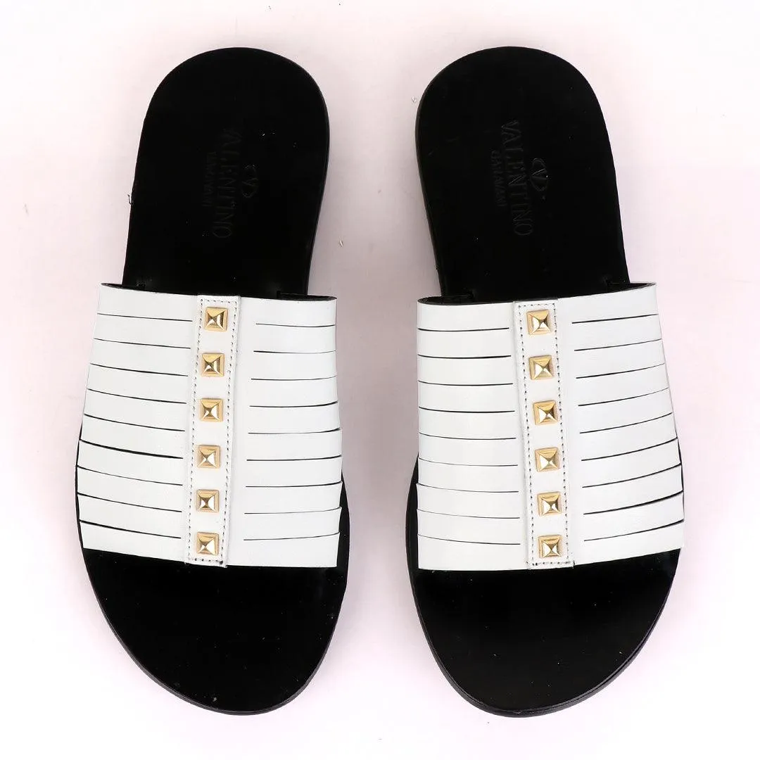 Valentino Garavani White Stud Leather Slippers