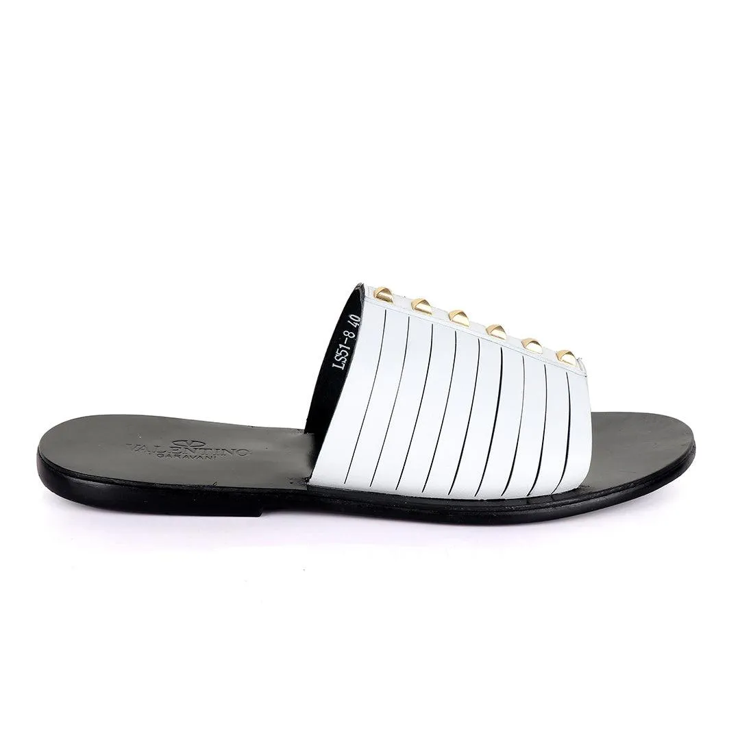 Valentino Garavani White Stud Leather Slippers