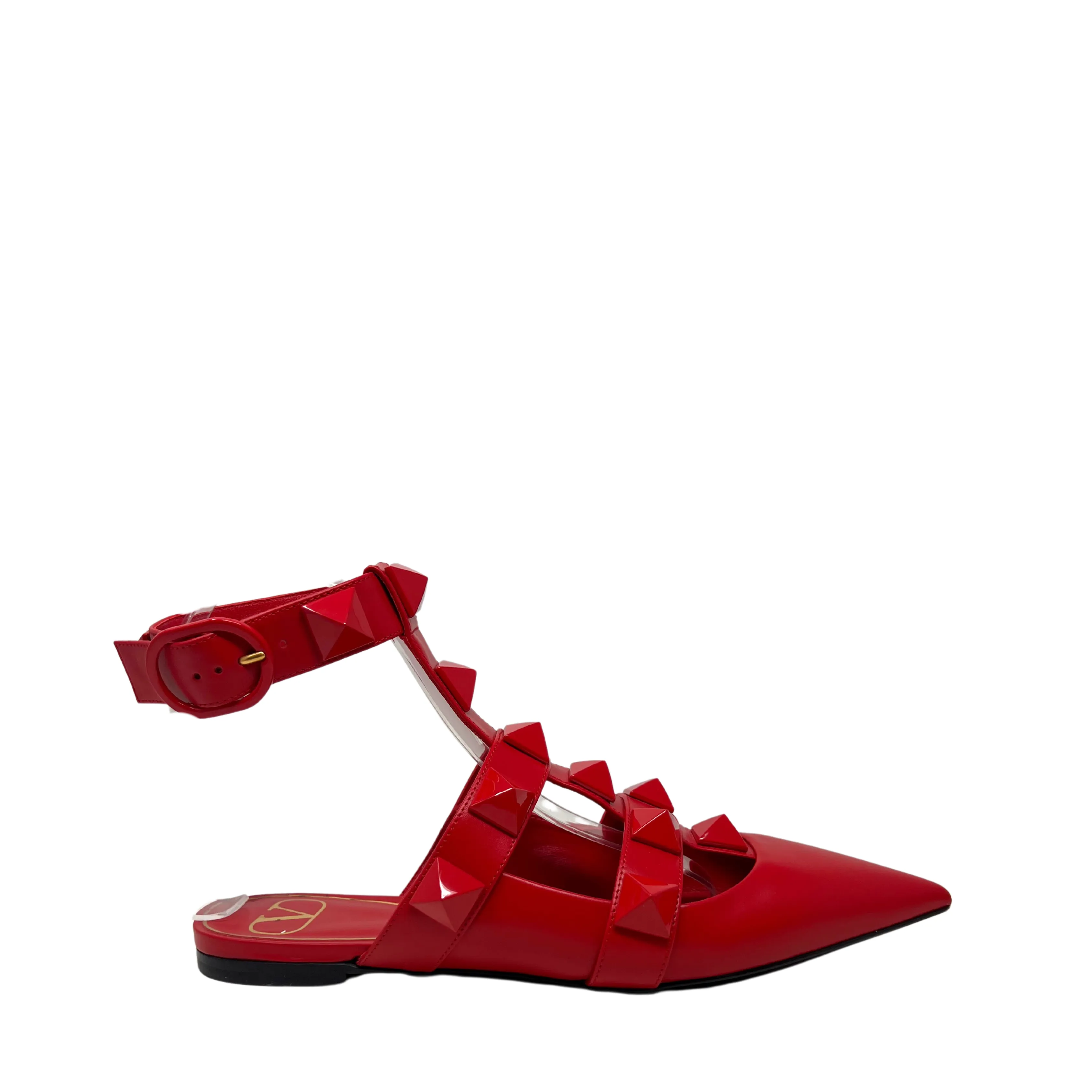 Valentino Red Roman Stud Flats - Size 37