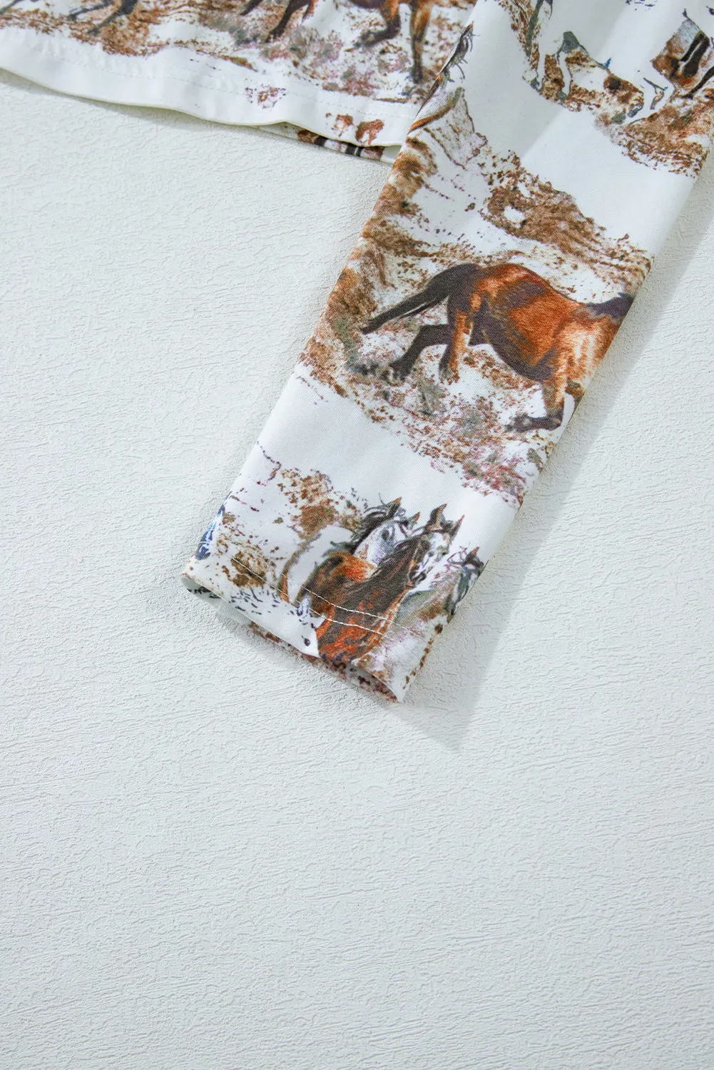 Western Wild Horses Print Hollow-out Long Sleeve Top