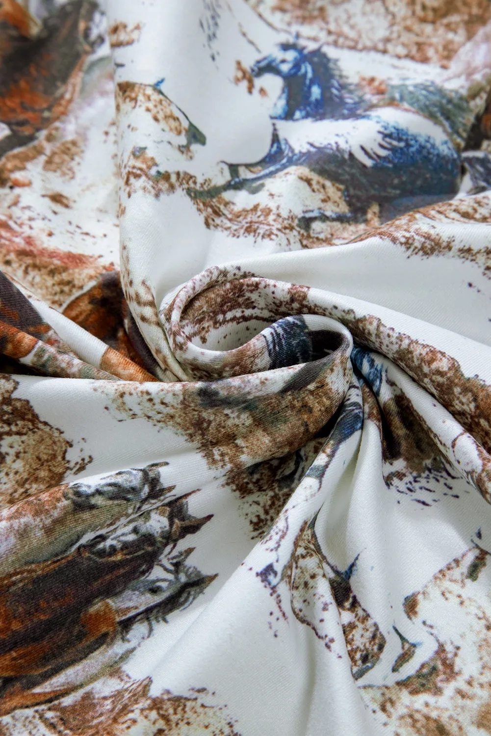 Western Wild Horses Print Hollow-out Long Sleeve Top