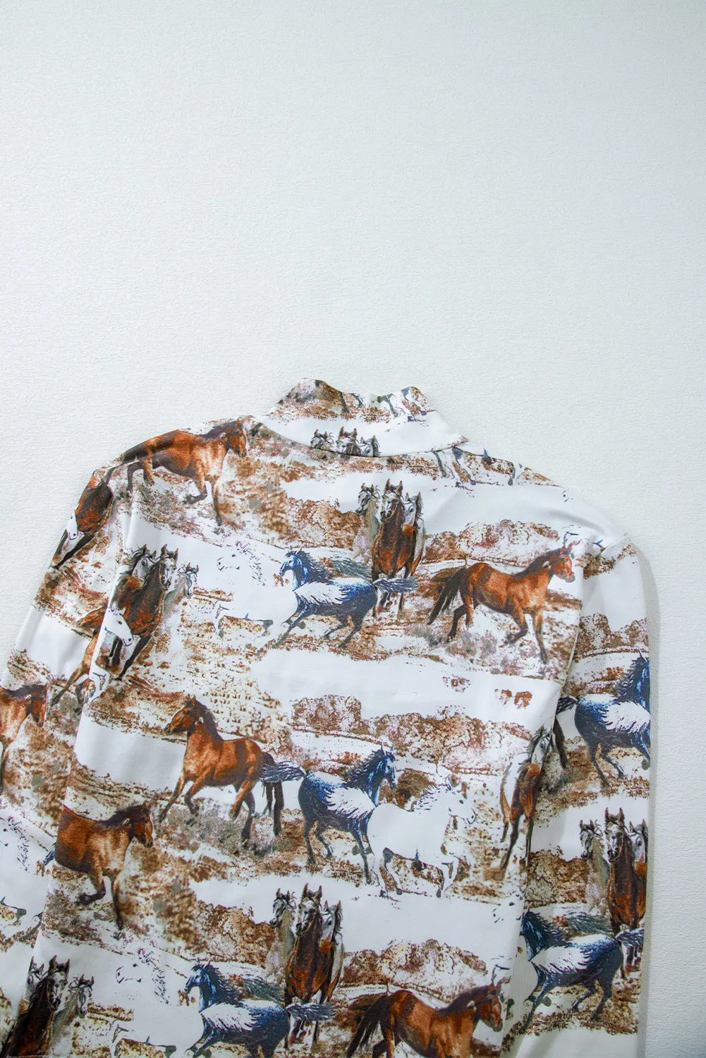 Western Wild Horses Print Hollow-out Long Sleeve Top